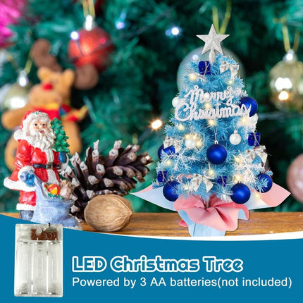 With LED String Light, Mini Christmas Tree, Tabletop Artificial Christmas Tree with Ornaments – Perfect for Home Indoor Decor, Living Room, Bedroom, Office Desk, Mantelpiece, Windowsill, Party Centerpiece and Holiday Display - Blue - Size 45cm