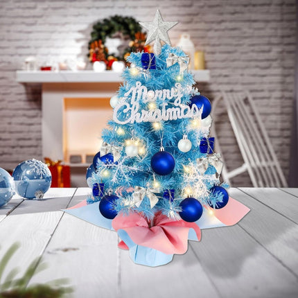 With LED String Light, Mini Christmas Tree, Tabletop Artificial Christmas Tree with Ornaments – Perfect for Home Indoor Decor, Living Room, Bedroom, Office Desk, Mantelpiece, Windowsill, Party Centerpiece and Holiday Display - Blue - Size 60cm