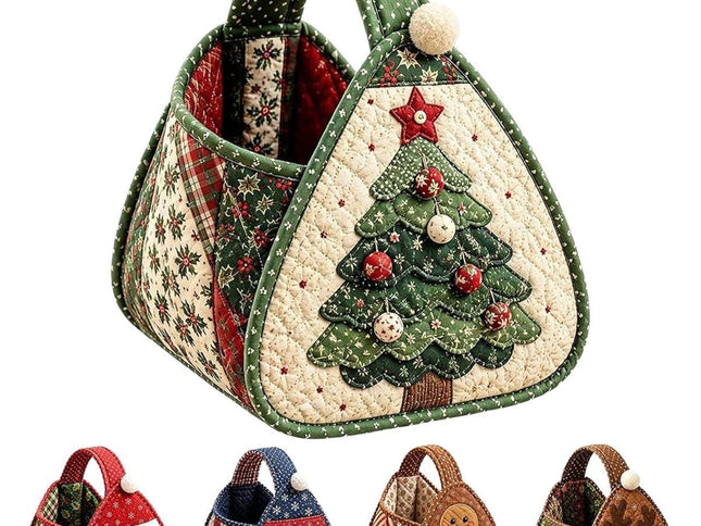 Foldable Quilted Christmas Storage Basket ‚Äì Multicolour, Christmas tree