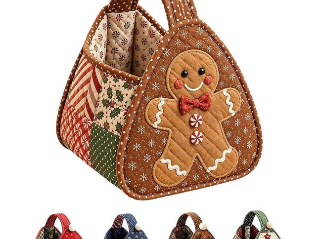 Foldable Quilted Christmas Storage Basket ‚Äì Multicolour, Gingerbread man