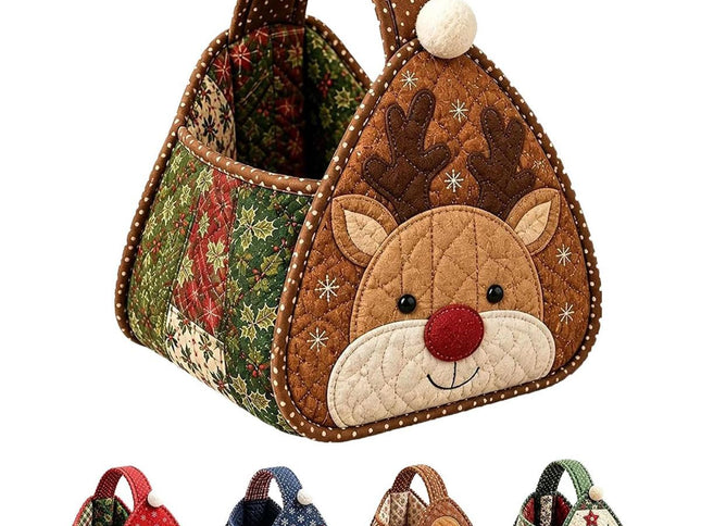 Foldable Quilted Christmas Storage Basket ‚Äì Multicolour, Reindeer