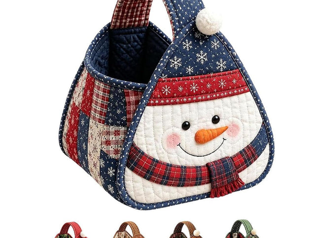 Foldable Quilted Christmas Storage Basket ‚Äì Multicolour, Snowman
