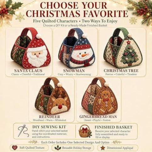 Foldable Quilted Christmas Storage Basket ‚Äì Multicolour, Snowman
