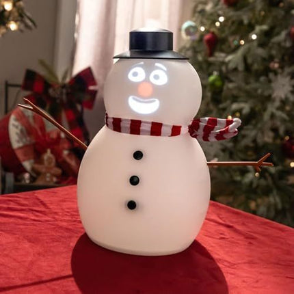 Talking Animated Snowman with Built in Projector & Speaker, Moving Mouth, Light Up Face, Plug & Play Christmas Holiday Decoration - White - Size 20cm