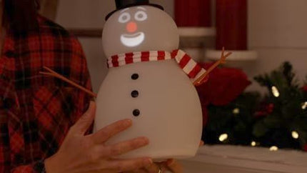 Talking Animated Snowman with Built in Projector & Speaker, Moving Mouth, Light Up Face, Plug & Play Christmas Holiday Decoration - White - Size 20cm