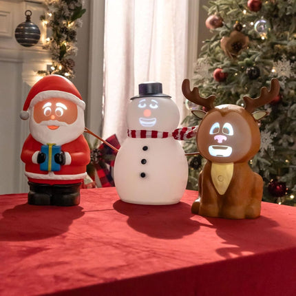 Talking Animated Snowman with Built in Projector & Speaker, Moving Mouth, Light Up Face, Plug & Play Christmas Holiday Decoration - White - Size 30cm