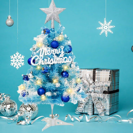 Mini Christmas Tree, Small Artificial Xmas Tree – Perfect for Christmas Decor, Home Decor, Tabletop Display, Office Desk, Party Centerpiece, Windowsill, Mantel, and Year-Round Festive Setting - Blue - Size 60cm