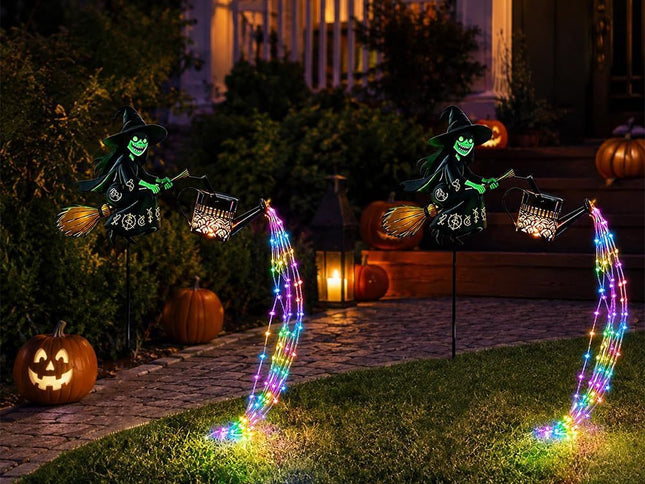 Halloween Witch Cauldron Garden Stake Lights with Multicolour Potion Effect ‚Äì 2 Pack, Black