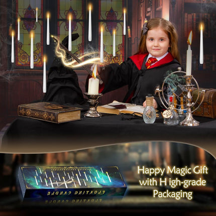 Flameless Floating Candles with Wand，20 Pcs Magic LED Hanging Taper Candles，Flickering Battery Operated Taper Candle with Wand Remote for Halloween Decorations Best Gift（White）
