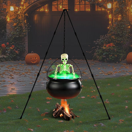 Halloween Outdoor Decorations Witch Cauldron Tripod Stand Fog Machine With - Black - Size 130cm