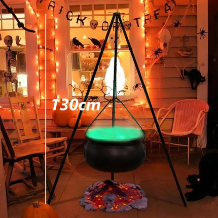 Halloween Outdoor Decorations Witch Cauldron Tripod Stand Fog Machine With - Black - Size 130cm
