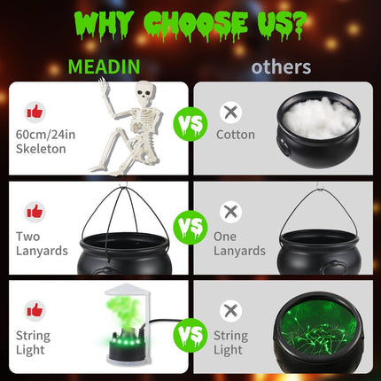 Halloween Outdoor Decorations Witch Cauldron Tripod Stand Fog Machine With - Black - Size 130cm