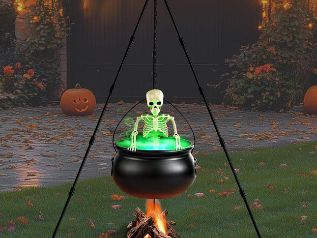 Halloween Outdoor Decorations Witch Cauldron Tripod Stand Fog Machine With - Black - Size 78cm