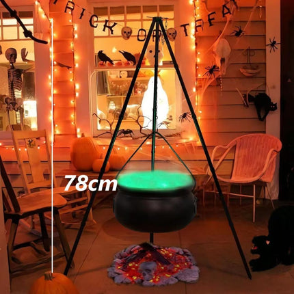 Halloween Outdoor Decorations Witch Cauldron Tripod Stand Fog Machine With - Black - Size 78cm