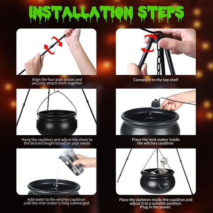 Halloween Outdoor Decorations Witch Cauldron Tripod Stand Fog Machine With - Black - Size 78cm