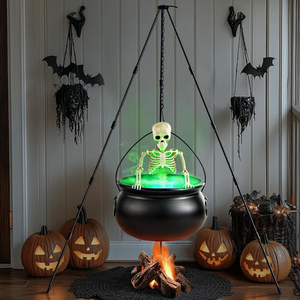 Halloween Outdoor Decorations Witch Cauldron Tripod Stand Fog Machine With - Black - Size 78cm