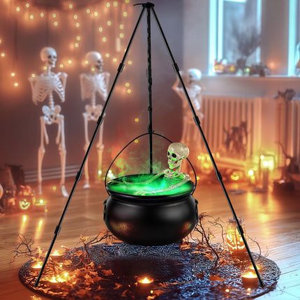 Halloween Outdoor Decorations Witch Cauldron Tripod Stand Fog Machine With - Black - Size 78cm