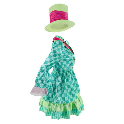 Hatter Costume Women Mad Tea Party Halloween Cosplay Dress with Bowtie Top Hat Leggings Mardi Gras Parade Outfits - Green - Size L