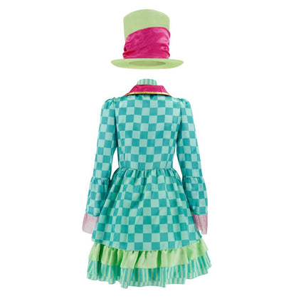 Hatter Costume Women Mad Tea Party Halloween Cosplay Dress with Bowtie Top Hat Leggings Mardi Gras Parade Outfits - Green - Size M