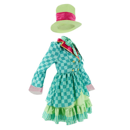 Hatter Costume Women Mad Tea Party Halloween Cosplay Dress with Bowtie Top Hat Leggings Mardi Gras Parade Outfits - Green - Size XS