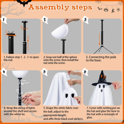 2pcs Halloween Decorations Indoor,Ghost Decor with String Lights Remote Control,Halloween Party Decorations,Spooky Ghost Light for Home Table Room Kitchen Office