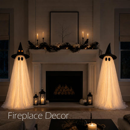 2Packs Halloween Decorations Outdoor,Halloweens Party Decoration Indoor,Spooky Ghost with Remote Control String Lights,Halloween-Ghost Lights for Porches Yards Gardens Lawn