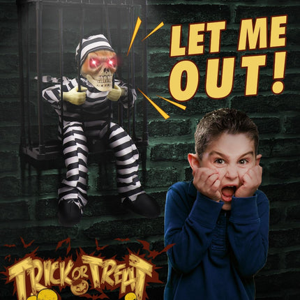 Animated Halloween Decorations with Infrared Sensor, Skull Prisoner | Screaming Sound Effects; Glowing Red Eye; Infrared-activated Scare Experience; Haunted House Atmosphere; Indoor & Outdoor Use