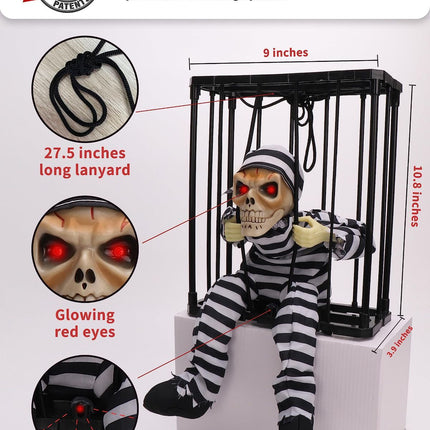 Animated Halloween Decorations with Infrared Sensor, Skull Prisoner | Screaming Sound Effects; Glowing Red Eye; Infrared-activated Scare Experience; Haunted House Atmosphere; Indoor & Outdoor Use