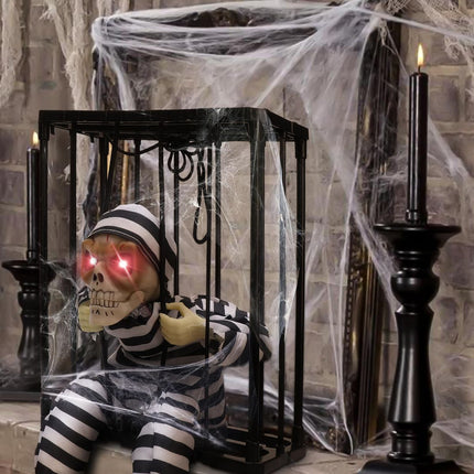 Animated Halloween Decorations with Infrared Sensor, Skull Prisoner | Screaming Sound Effects; Glowing Red Eye; Infrared-activated Scare Experience; Haunted House Atmosphere; Indoor & Outdoor Use