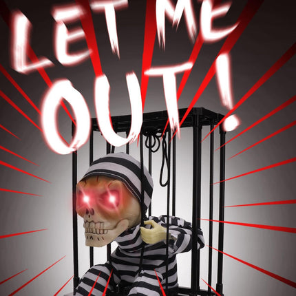 Animated Halloween Decorations with Infrared Sensor, Skull Prisoner | Screaming Sound Effects; Glowing Red Eye; Infrared-activated Scare Experience; Haunted House Atmosphere; Indoor & Outdoor Use