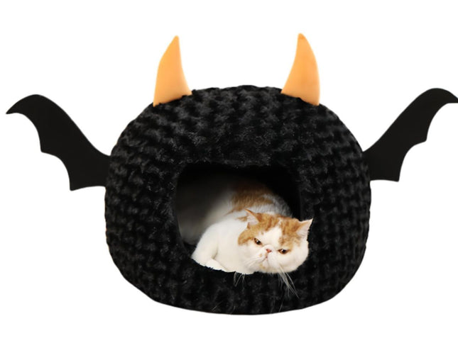 Funny Cat Bed Halloween Large Cat Cave Nest Warm Cute Kitten Bed Mattress Cartoon Ultra Soft Plush Removable Cushion