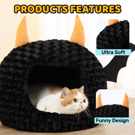 Funny Cat Bed Halloween Large Cat Cave Nest Warm Cute Kitten Bed Mattress Cartoon Ultra Soft Plush Removable Cushion