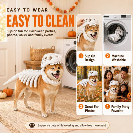 Dinosaur Skeleton Glow in Dark Dog and Cat Costume,Pet Dinosaur Costume,Plush Halloween Pet Hood Outfit - Green - Size 47.2in