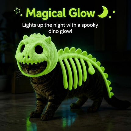 Dinosaur Skeleton Glow in Dark Dog and Cat Costume,Pet Dinosaur Costume,Plush Halloween Pet Hood Outfit - White - Size 47.2in