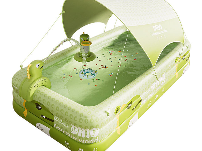 Inflatable Swimming Pool 260√ó160√ó56cm with Canopy & Dinosaur Spray ‚Äì Kids Outdoor Water Play Set for Backyard, Garden, Summer Fun (Green)