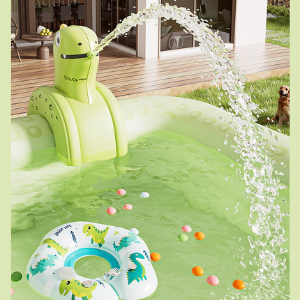 Inflatable Swimming Pool 300×175×56cm with Canopy & Dinosaur Spray – Kids Outdoor Water Play Set for Backyard, Garden, Summer Fun (Green)