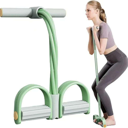 Multi-Function 6-Tube Resistance Band with Foot Pedal – 2M Stretchable Home Workout Equipment for Full Body Exercise – Adjustable Tension for Arms, Legs, Waist & Abs – Compact Design (Green)