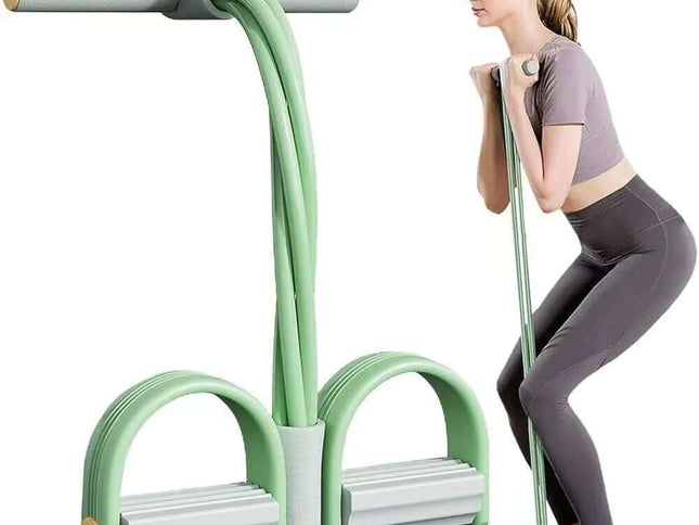 Multi-Function 6-Tube Resistance Band with Foot Pedal – 2M Stretchable Home Workout Equipment for Full Body Exercise – Adjustable Tension for Arms, Legs, Waist & Abs – Compact Design (Green)
