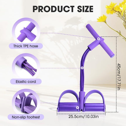 Multi-Function 6-Tube Resistance Band with Foot Pedal – 2M Stretchable Home Workout Equipment for Full Body Exercise – Adjustable Tension for Arms, Legs, Waist & Abs – Compact Design (Purple)