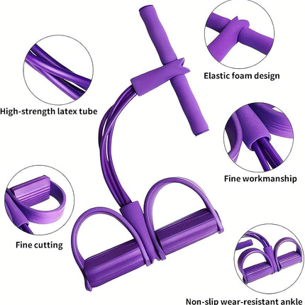 Multi-Function 6-Tube Resistance Band with Foot Pedal – 2M Stretchable Home Workout Equipment for Full Body Exercise – Adjustable Tension for Arms, Legs, Waist & Abs – Compact Design (Purple)