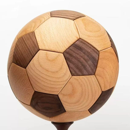 Handcrafted Wooden Football Puzzle – 3D Mortise and Tenon Soccer Ball Assembly Kit |Walnut , Beech Wood | DIY Gift for Adults, Kids & Football Fans