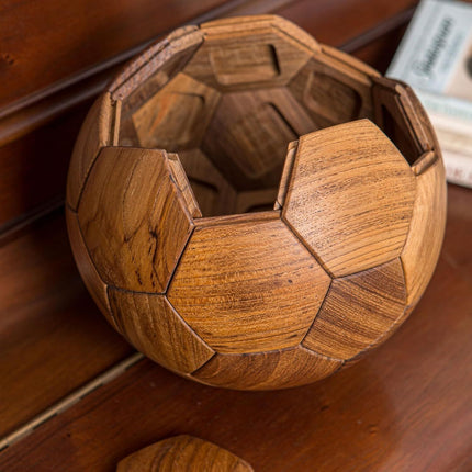 Handcrafted Wooden Football Puzzle – 3D Mortise and Tenon Soccer Ball Assembly Kit | Solid Teak, Beech Wood | DIY Gift for Adults, Kids & Football Fans