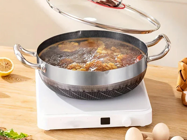 30cm Stainless Steel Non-Stick Frying Pan with Glass Lid Silver