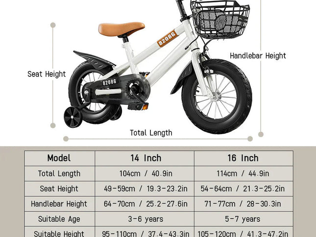 Kids Bike for Girls 3-7 Years with Basket