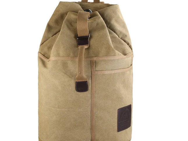 Canvas Travel Backpack with Bucket Design Khaki