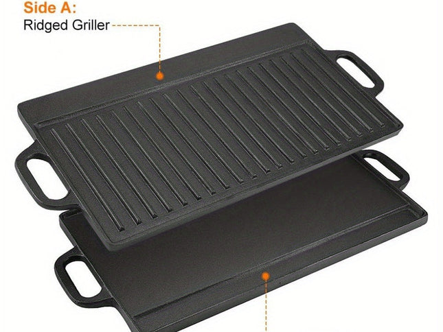 Non-Stick Cast Iron Griddle Pan, Double-Sided Grill