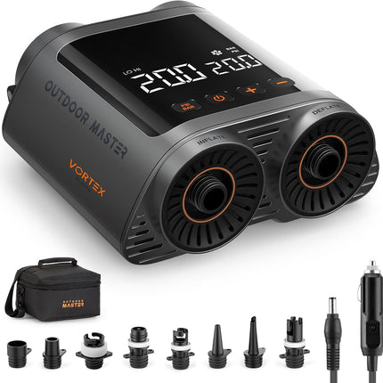 OutdoorMaster Vortex Paddle Board Pump Electric Portable, Max 20PSI SUP Air Pump Inflator & Deflator, 12V/15.8V DC Input, Auto Off & Cooling, 8 Nozzles Pump for Paddle Board, Inflatables - No Battery