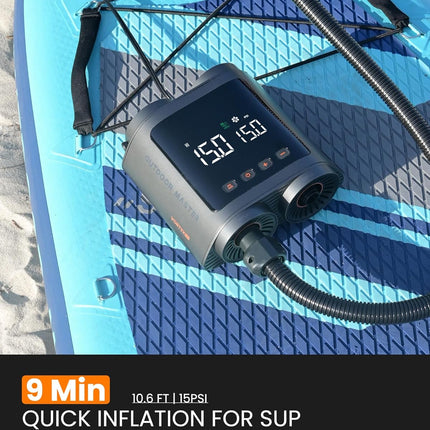OutdoorMaster Vortex Paddle Board Pump Electric Portable, Max 20PSI SUP Air Pump Inflator & Deflator, 12V/15.8V DC Input, Auto Off & Cooling, 8 Nozzles Pump for Paddle Board, Inflatables - No Battery
