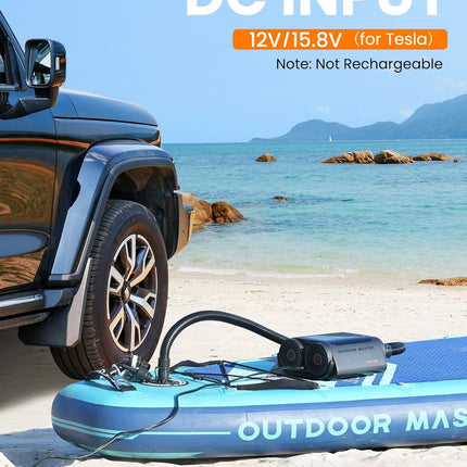OutdoorMaster Vortex Paddle Board Pump Electric Portable, Max 20PSI SUP Air Pump Inflator & Deflator, 12V/15.8V DC Input, Auto Off & Cooling, 8 Nozzles Pump for Paddle Board, Inflatables - No Battery