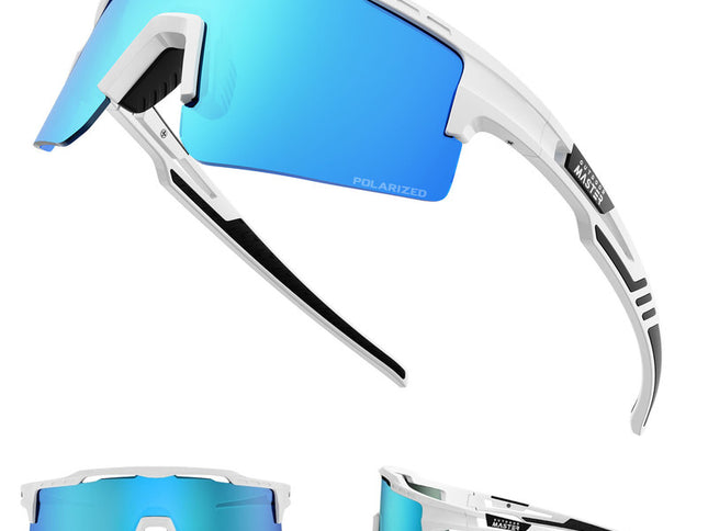 OutdoorMaster Hawk II Polarized Sports Sunglasses for Men Women, TAC 100% UV400 Protection TR90 Frame Cycling Sunglasses, Baseball Running Fishing Golf Glasses-White Frame+revo Blue Cat.3